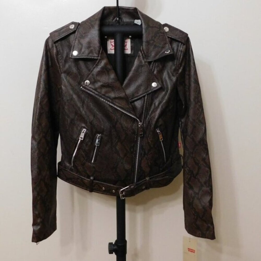 JR21 Levi's Brown Women's Belted Faux Leather Snake Skin Motorcycle Jacket - S